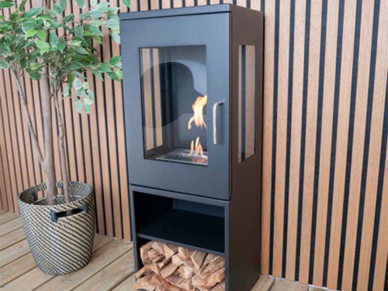 Black woodstove fireplace