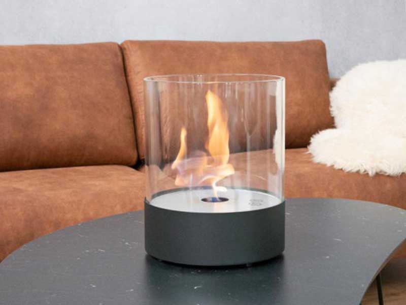 Small black tabletop fireplace
