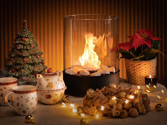 Bioethanol Christmas fireplace creating a festive atmosphere.