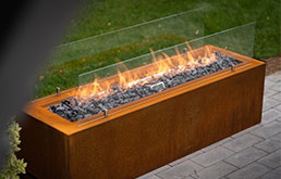 Patio heater with flames and fire