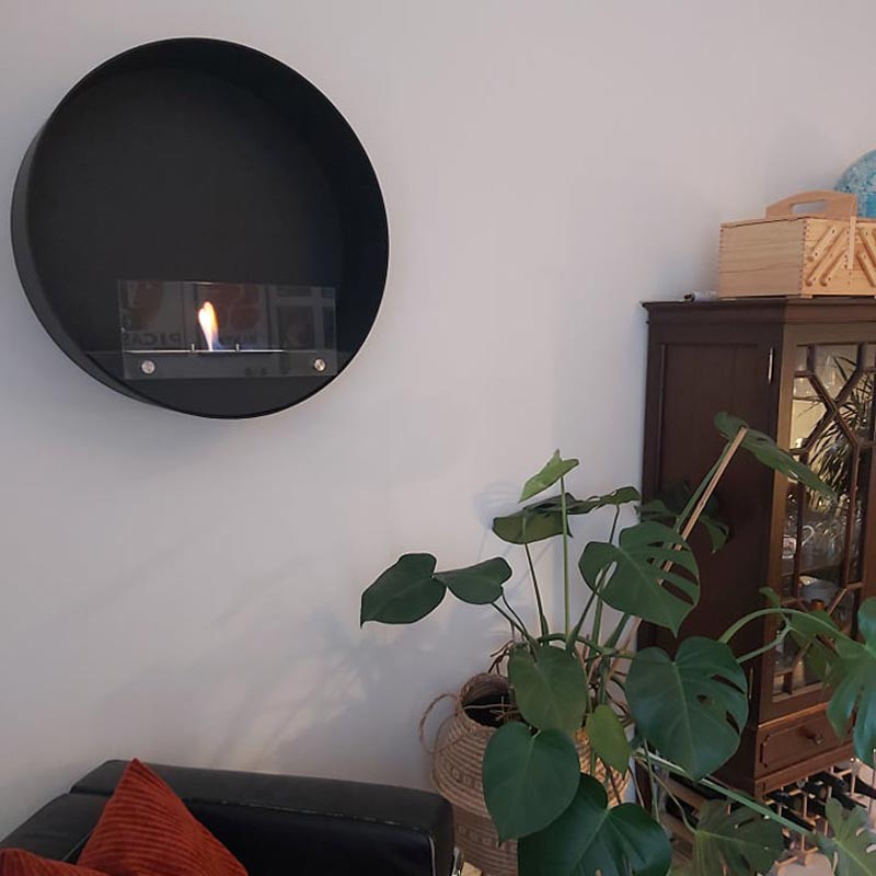 Delaware Black - Round wall-mounted bio fireplace