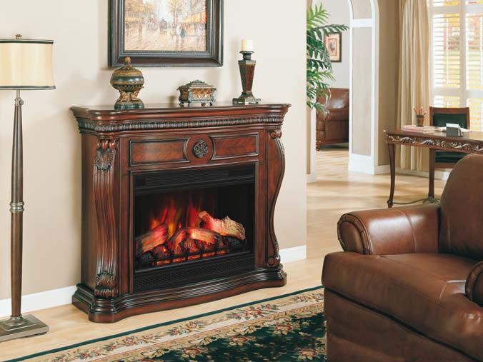 Electric kamin for the floor in a classic design