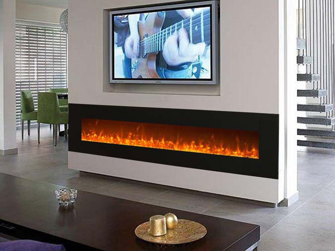 Electric fireplace installation under a tv