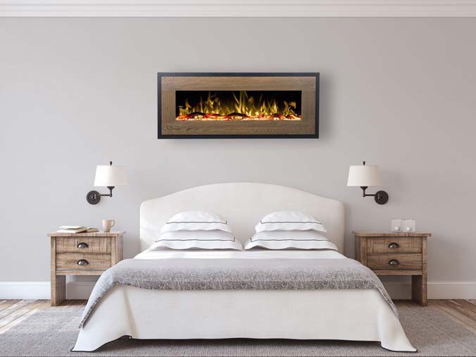 Wallmounted brown electric fireplace