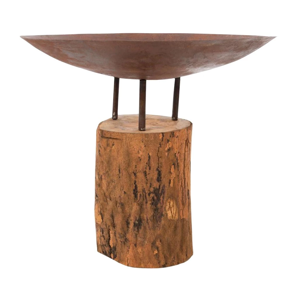 Corten Steel Firepit on a Wooden Base Red Fire  | Bioethanol-fireplace.co.uk | Outdoor Brazier