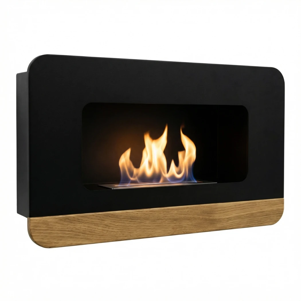 Nordlys Denmark - Cora Uno Black Wall Mounted Bio Fireplace - Danish quality - Up to 4 kW heat output - No electricity or flue