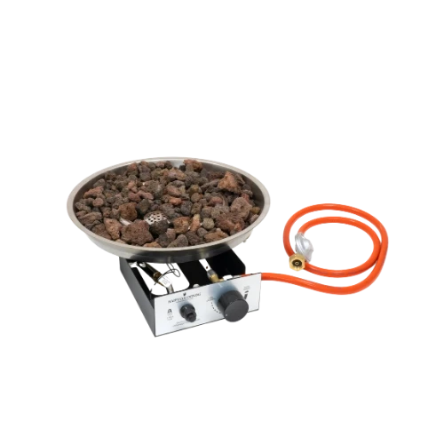 Burner Round Built-In LPG Gas Burner by Happy Cocooning – Stainless Steel 54.5 x 42.5cm – Includes Lava Stones & Regulator