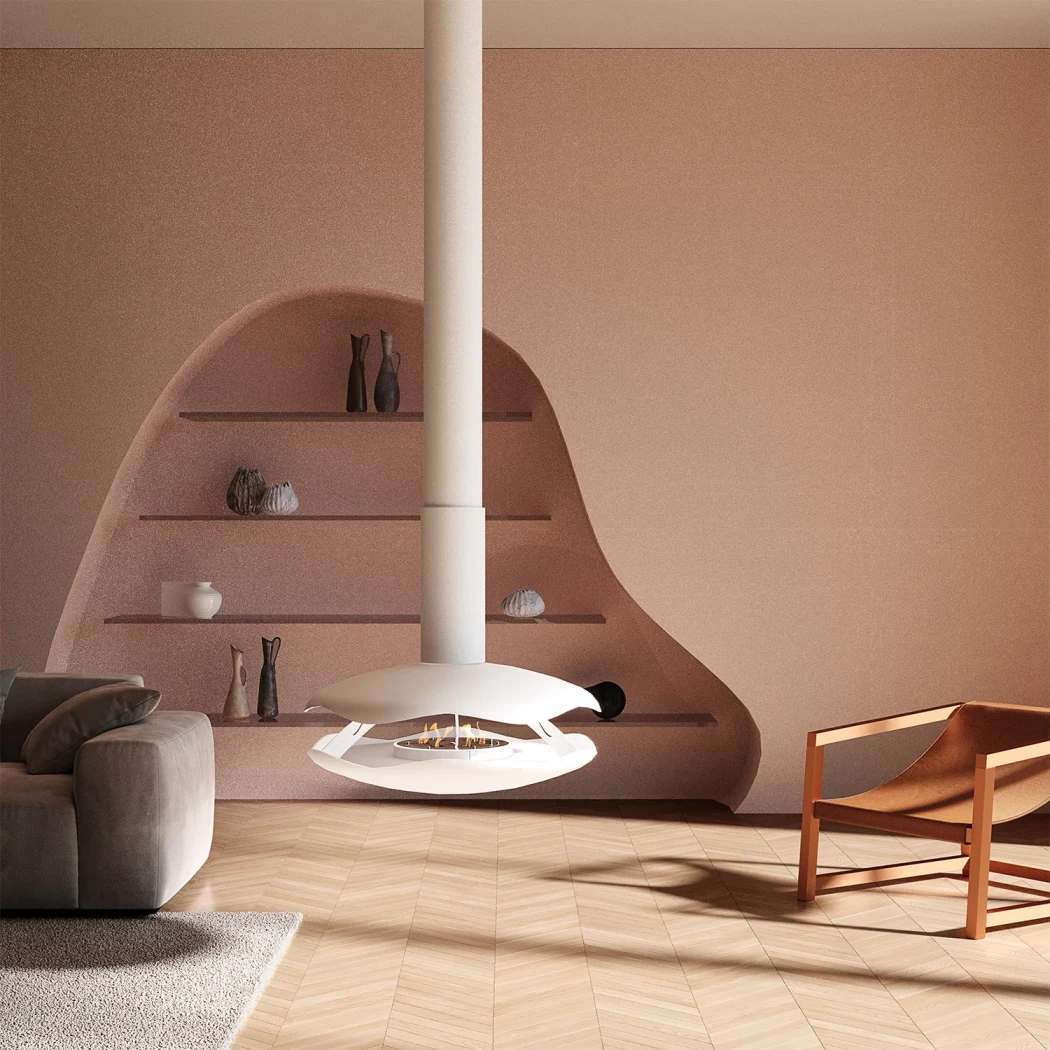 Perola - White GlammFire  | Bioethanol-fireplace.co.uk | Ceiling-mounted bioethanol Fireplace