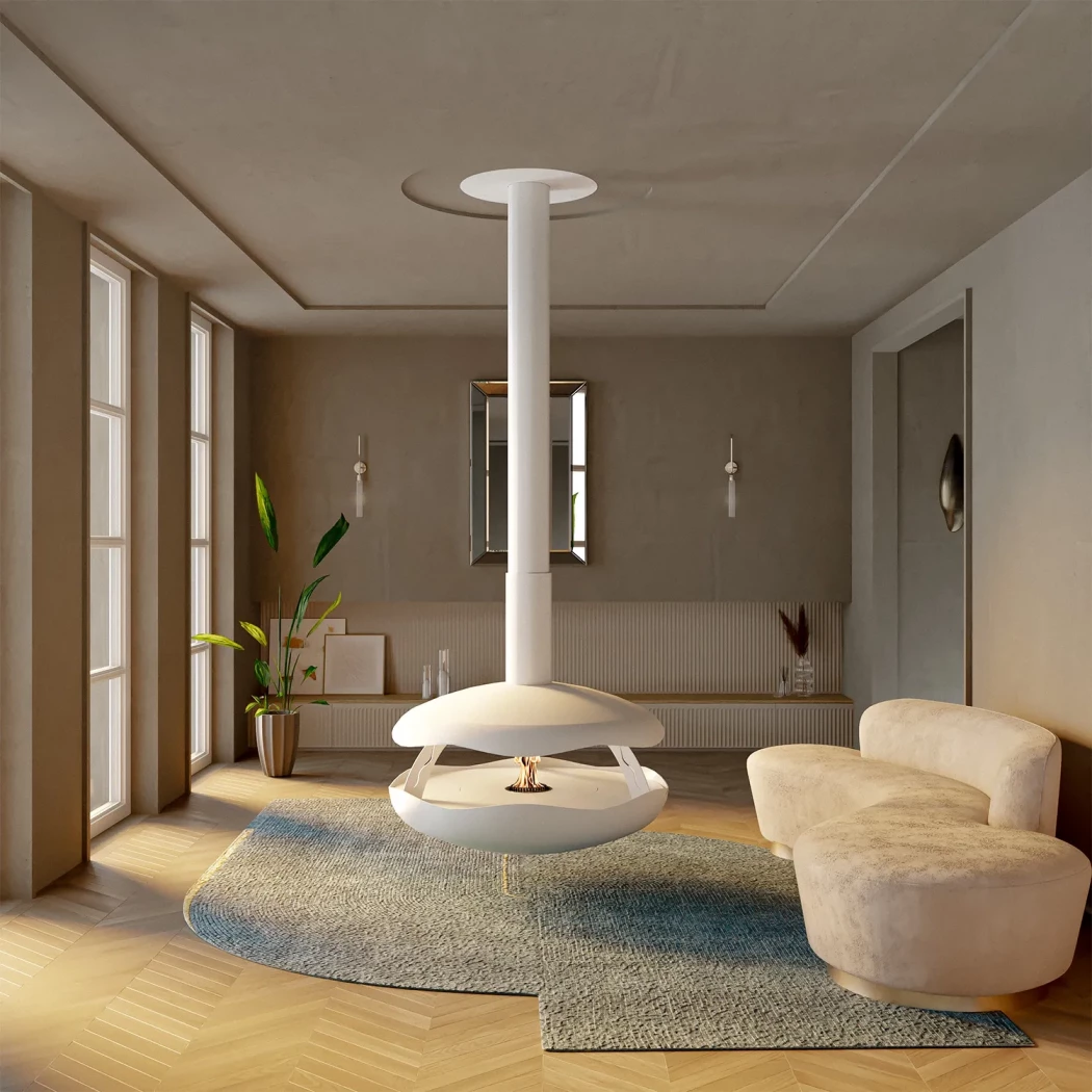 Perola Plus - White GlammFire  | Bioethanol-fireplace.co.uk | Ceiling-mounted bioethanol Fireplace