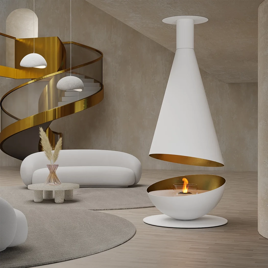 Thales - White GlammFire  | Bioethanol-fireplace.co.uk | Ceiling-mounted bioethanol Fireplace