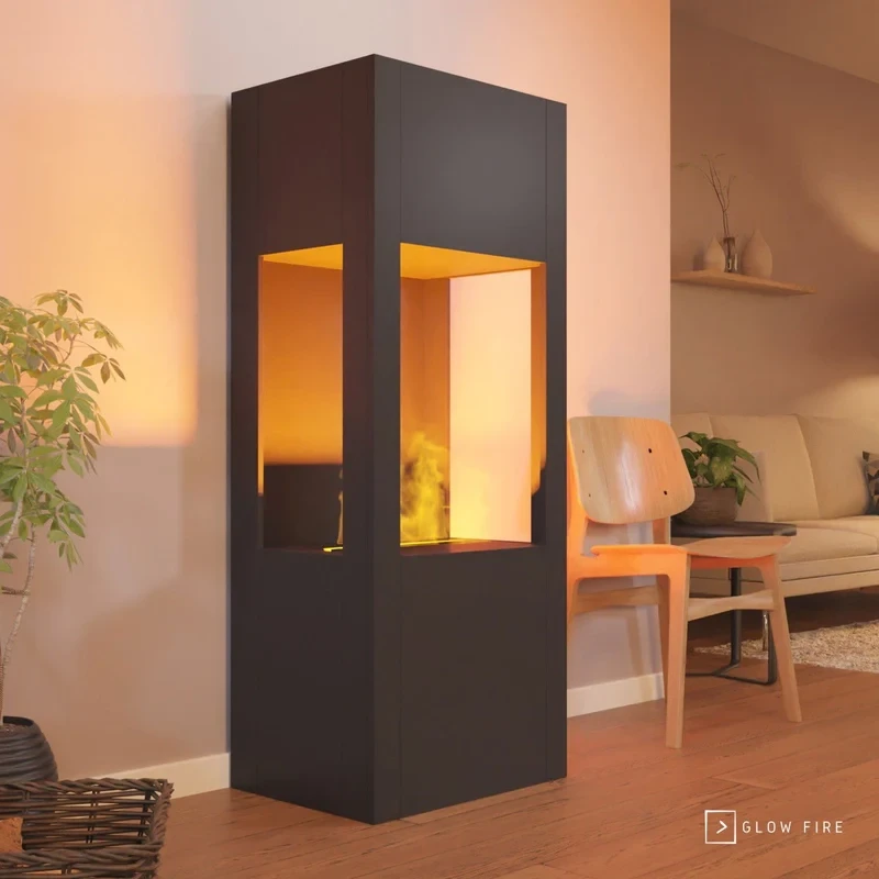 Glow Fire Böll Black - Omc 400 | Freestanding Water Vapour Fireplace – 54 Cm X 145 Cm X 44 Cm