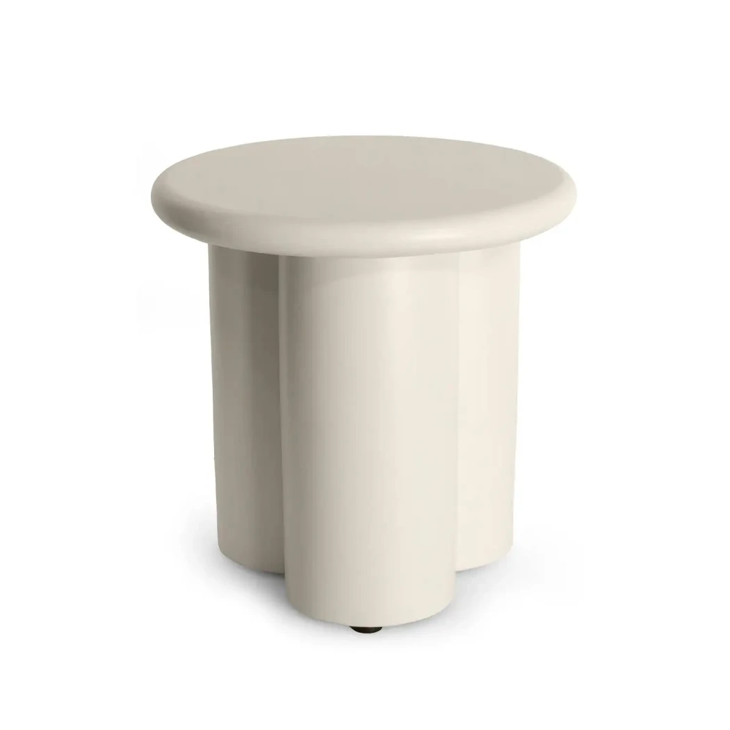Side Table Rib Oyster Beige by Happy Cocooning – 45cm Ribbed Composite Outdoor Accent Table