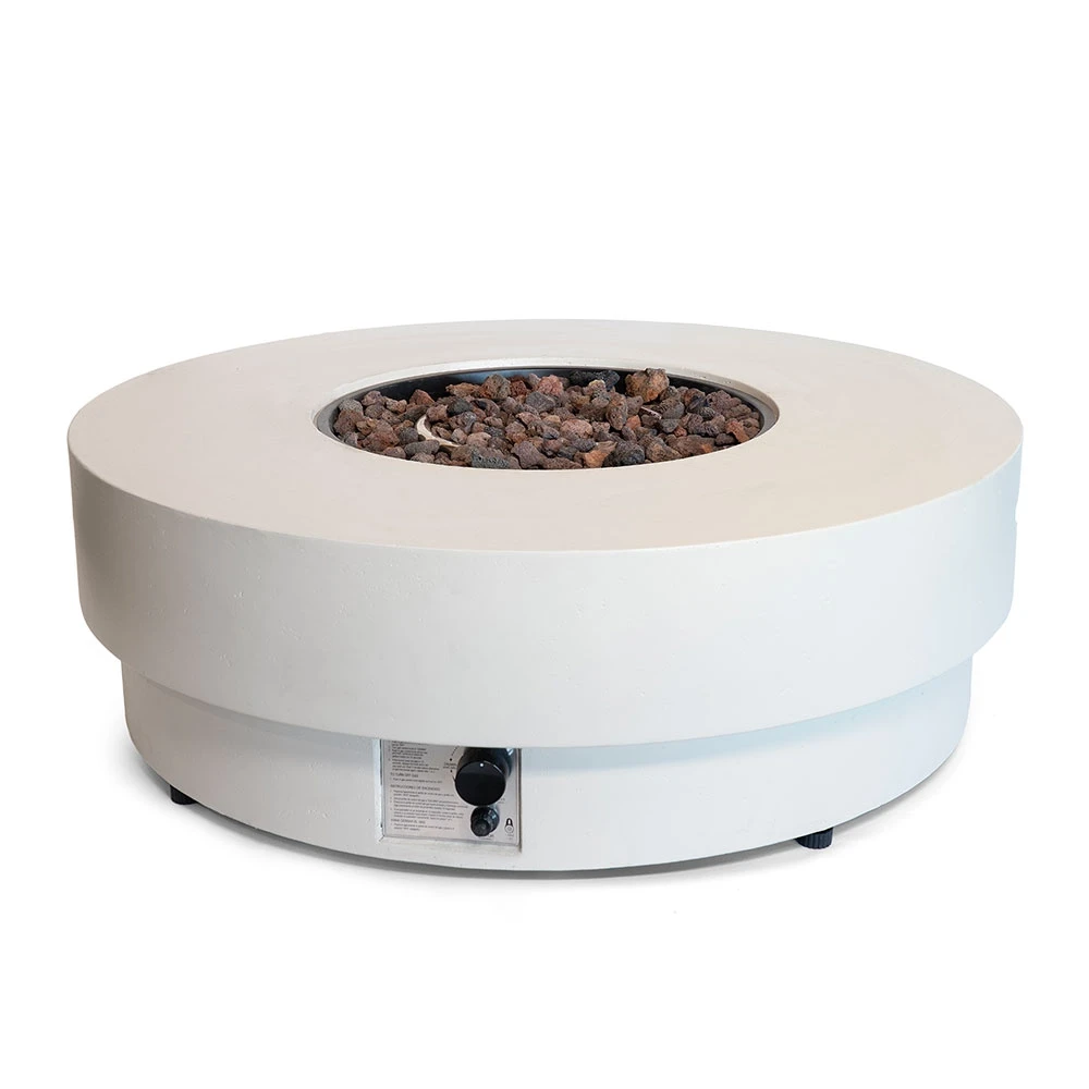 Estate Round 105 Oyster Beige Gas Firepit Table by Happy Cocooning – 105cm Composite Round Outdoor Table 16.5 kW