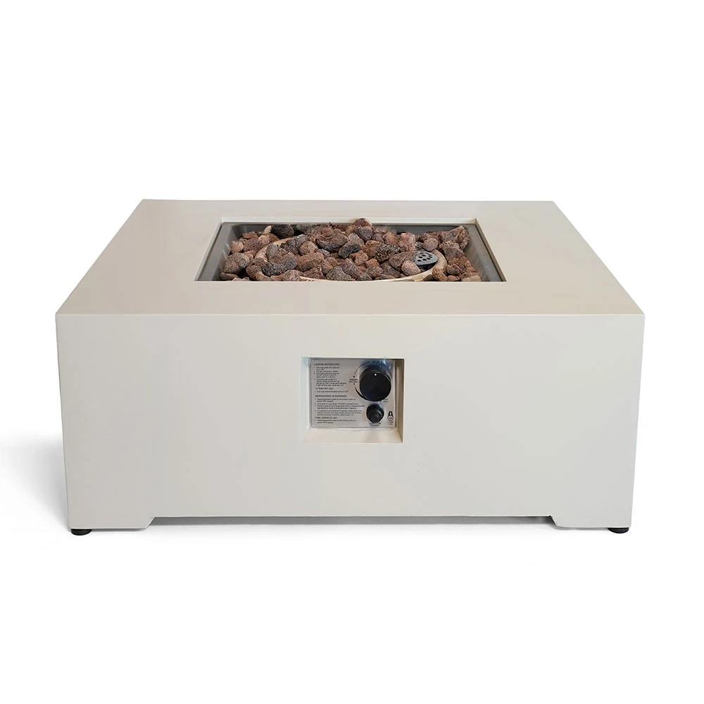 Estate Square 88 Oyster Beige Gas Firepit Table by Happy Cocooning – 88cm Composite Square Outdoor Table 16.5 kW