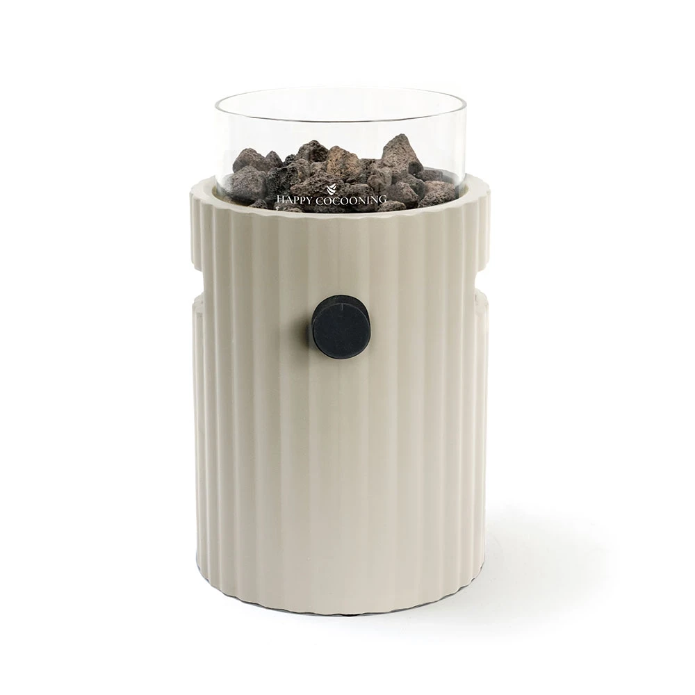 Lumi Rib Oyster Beige Tabletop Gas Fireplace by Happy Cocooning – Ribbed Composite 1.98 kW – EN417 Compatible