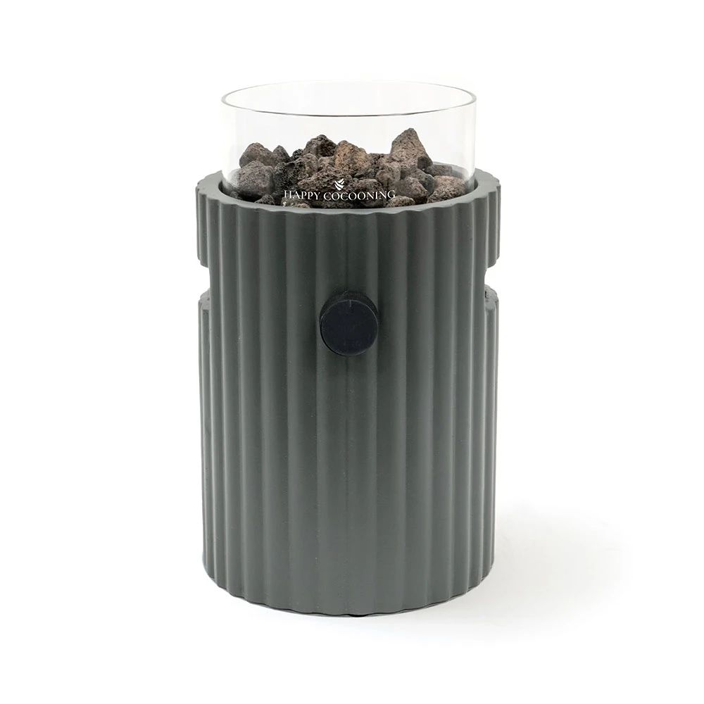 Lumi Rib Smokey Anthracite Tabletop Gas Fireplace by Happy Cocooning – Ribbed Composite 1.98 kW – EN417 Compatible