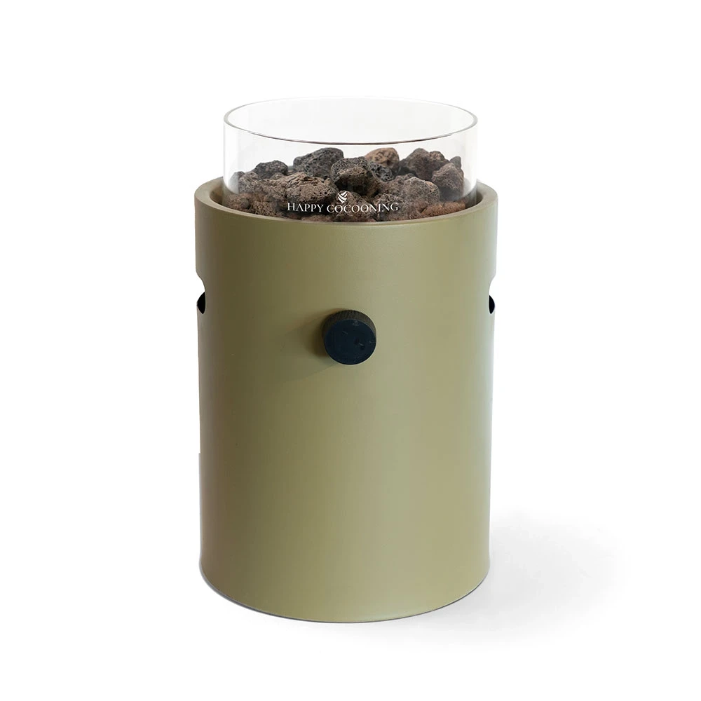 Lumi Olive Green Tabletop Gas Fireplace by Happy Cocooning – Powder-Coated Steel 1.98 kW – EN417 Compatible