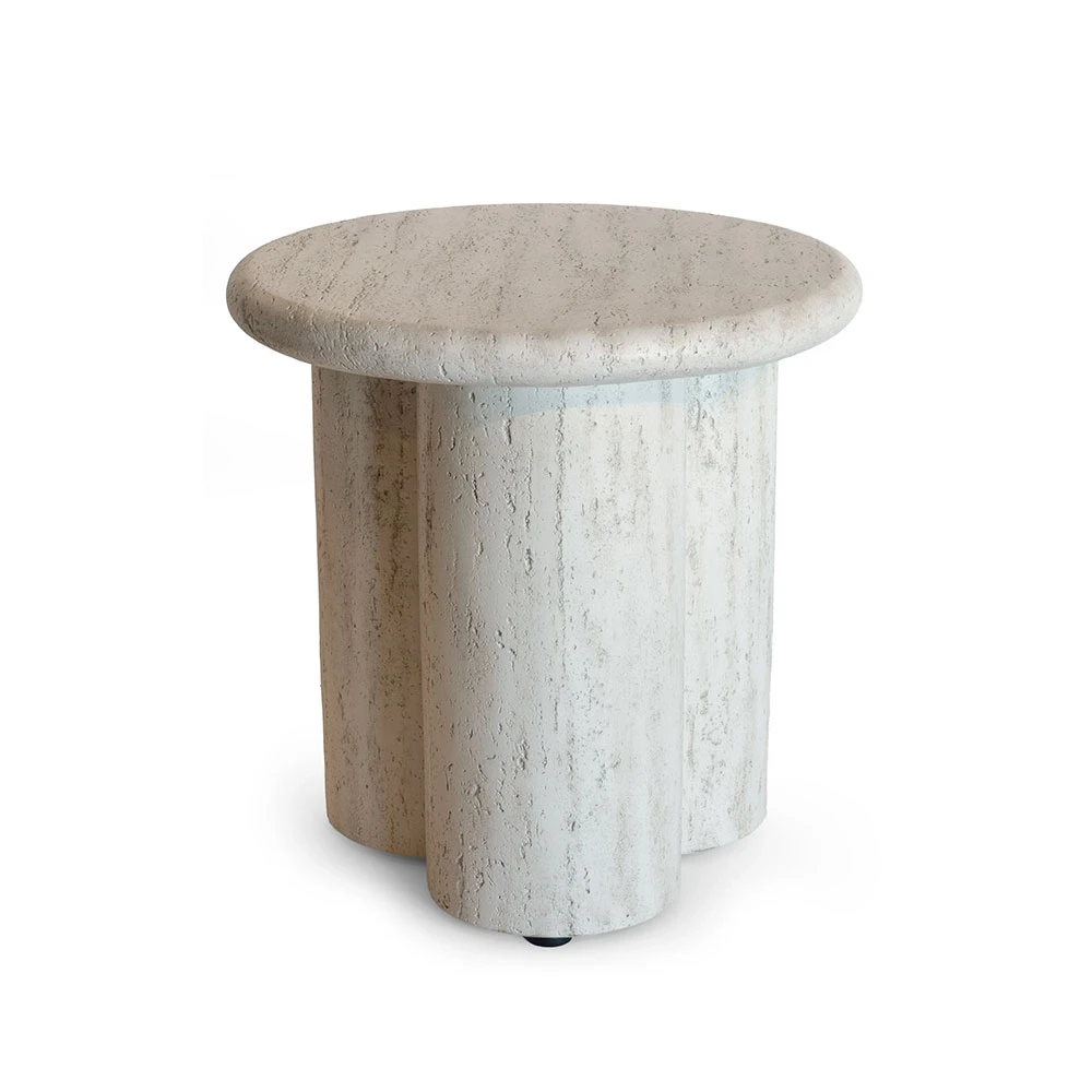 Side Table Rib Travertine by Happy Cocooning – 45cm Ribbed Composite Outdoor Accent Table