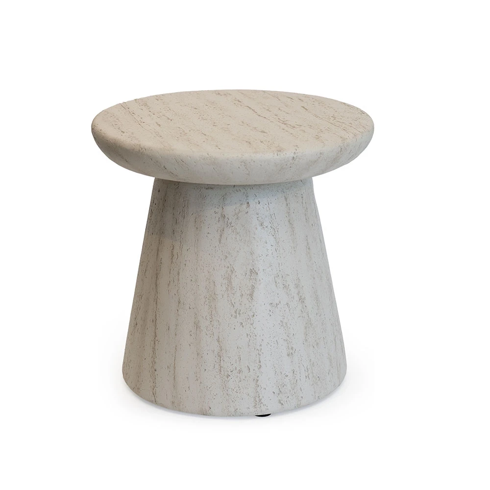 Side Table Round Travertine by Happy Cocooning – 45cm Composite Outdoor Accent Table