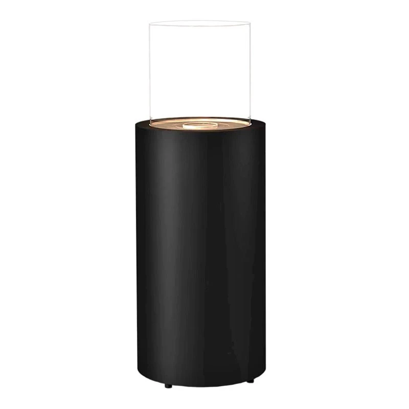 Totem Commerce Biofireplace from Planika Fires for Outdoor Use | Freestanding Bioethanol Fireplace | Round Black Biofireplace with Safety Glass