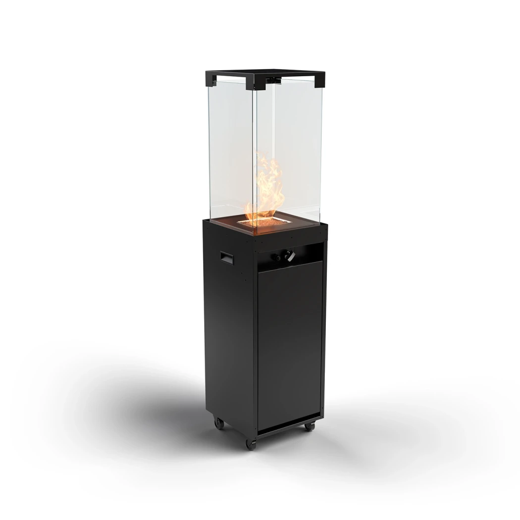 Faro - Jet Black - Outdoor Gas Fireplace From Planika Fires - Elegant Design - Perfect As A Patio Heater - Easy To Move Around - Up To 8 Kw Heat