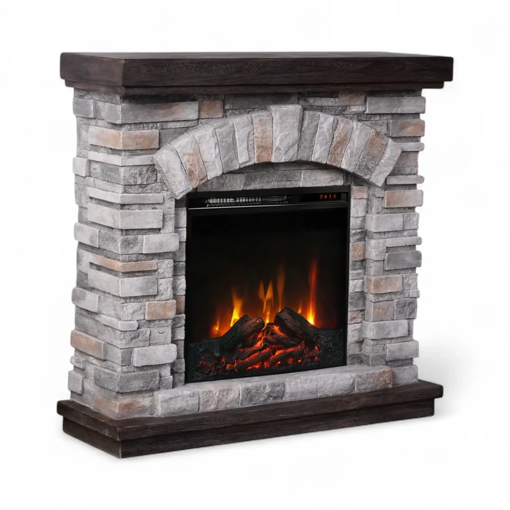 Ask electric fireplace – ScandiFlames | Eldur 18" insert, freestanding, LED flame effect, 1.35 kW heat, rustic brick-effect polystone