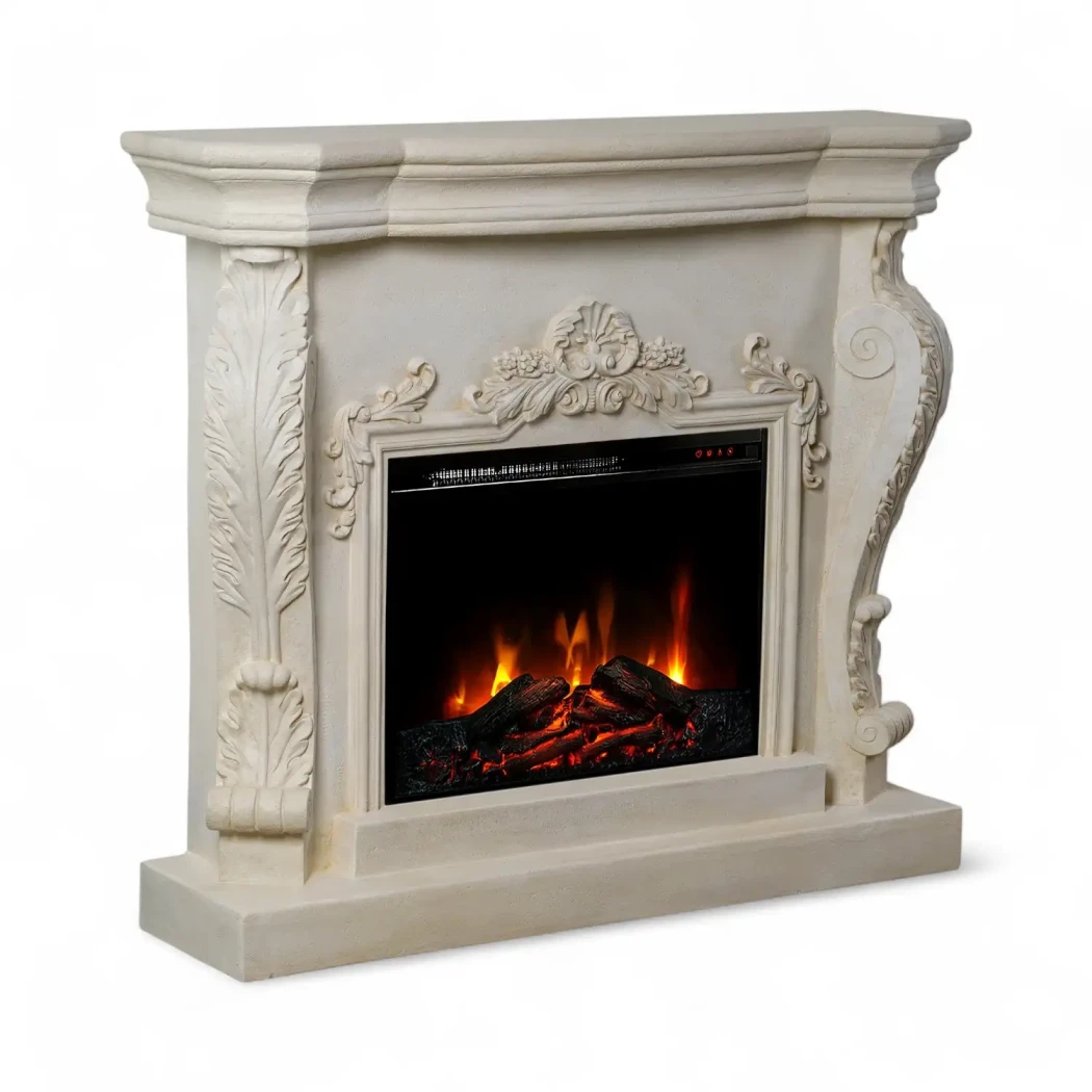 Ymir Electric Fireplace in Polystone – Freestanding Mantel with Eldur 23" LED Insert and 1.35 kW Heater