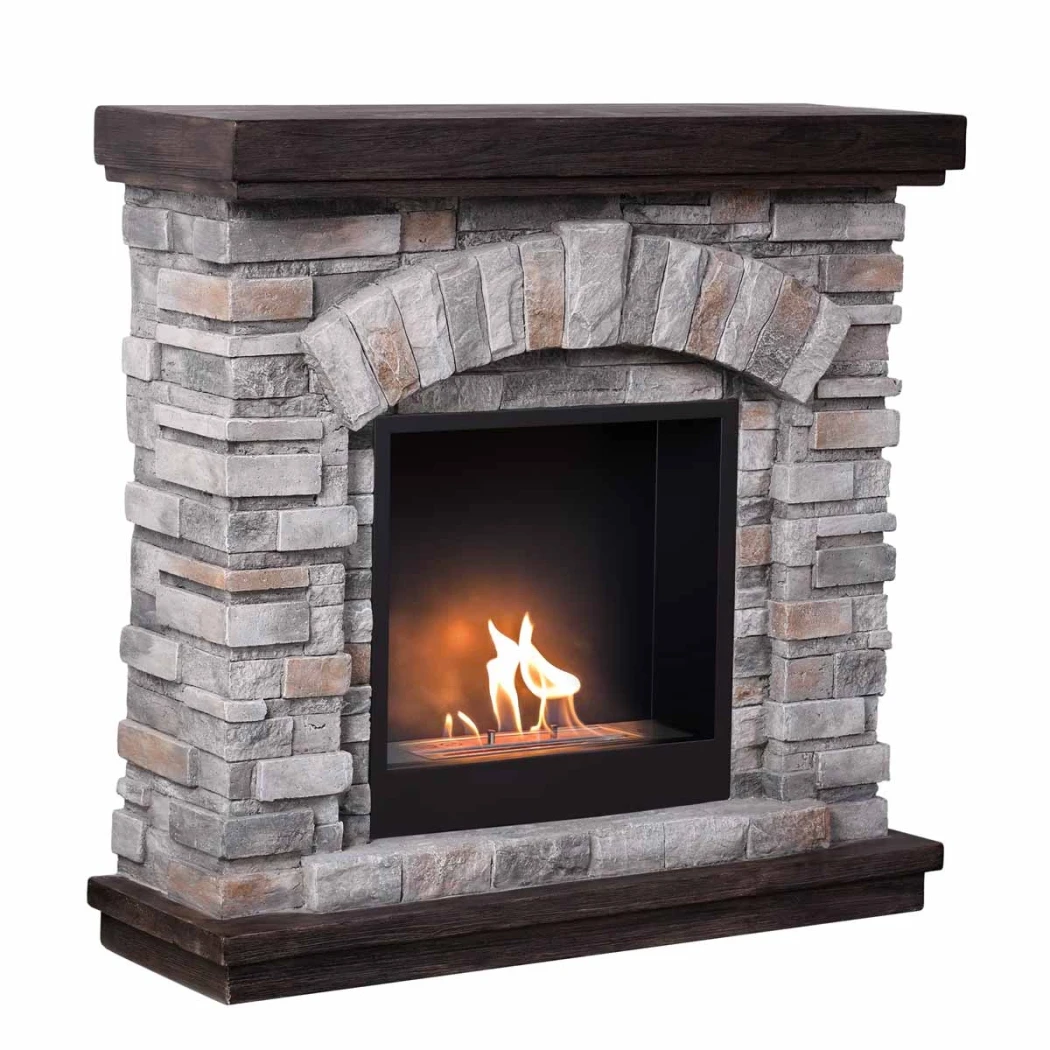 Ask Freestanding Bioethanol Fireplace by ScandiFlames – Polystone Brick-Effect Surround with Surtur 18" Insert, Up to 3kW Heat