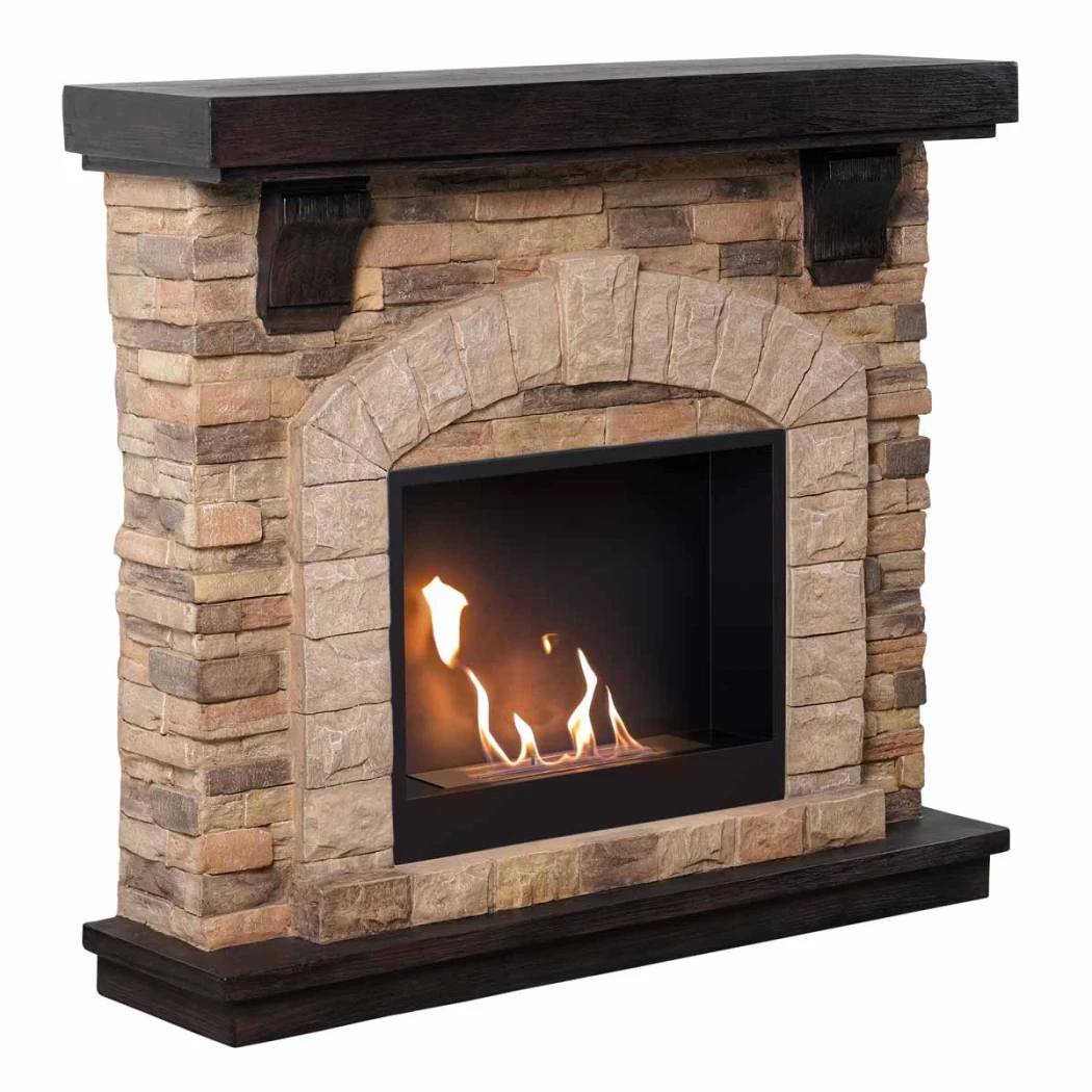 Eira Freestanding Bioethanol Fireplace by ScandiFlames – Brick-Effect Polystone Surround with Surtur 23" Insert, Up to 3kW Heat