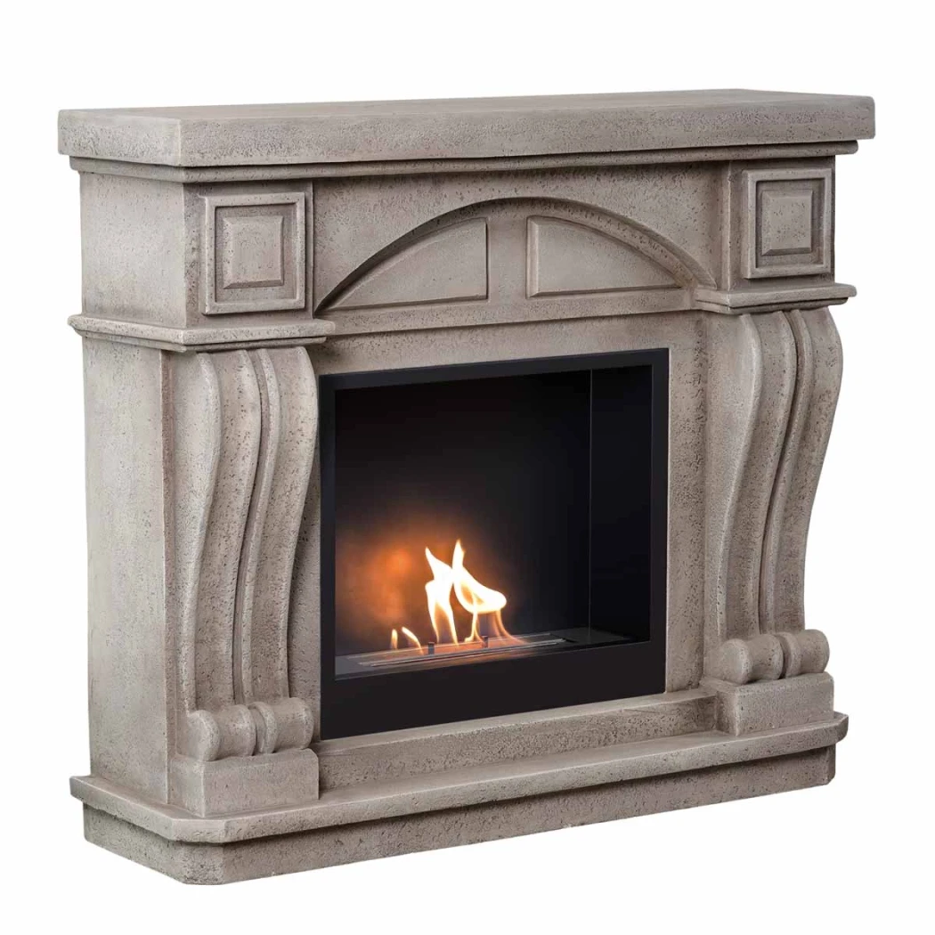 Logi Freestanding Bioethanol Fireplace by ScandiFlames – Grey/White Polystone Surround with Surtur 23" Insert, Up to 3kW Heat Output
