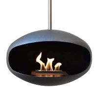 Ceiing-mounted bioethanol fireplace Cocoon Aeris Black with steel mounting rod