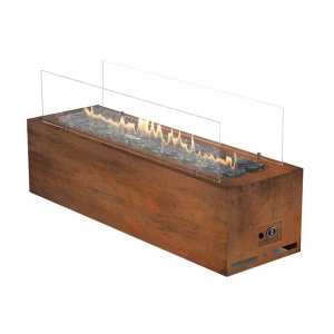 Planika Galio Outdoor gas fireplace in corten steel finish and with manual control system