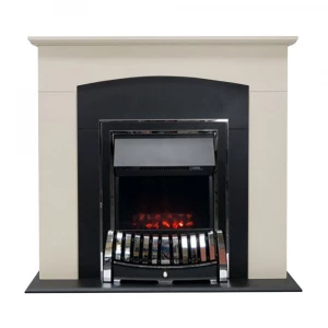 Freestanding fireplace with black insert