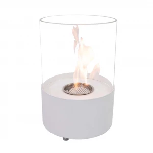Ethanol fireplace white cylindrical glass