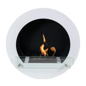White Round Bio Ethanol Fireplace for Wall Mounting