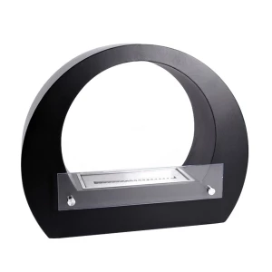 Ethanol stand fireplace in black with wide arch