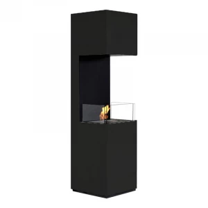 Freestanding bio fireplace opened on three sides making flames more visible.
