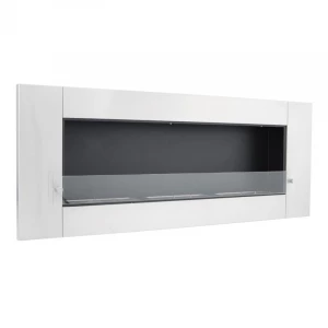 Large stainless steel bio fireplace for the wall mounting with a glass panel
