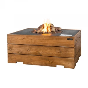 Rectangular garden table with a built-in gas fireplace