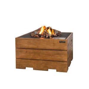 Happy Cocooning Teak Square Gas Fireplace Fire Table 