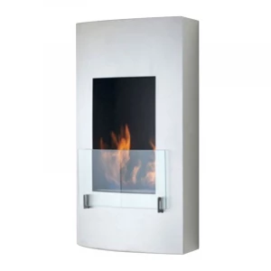 Uniquely designed bio ethanol wall fireplace with a glass window panel