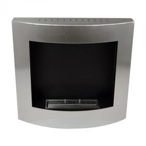 Wall mounted, stainless steel bio fireplace in a curved design