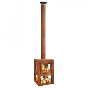 Quaruba L mobile rusted steel fireplace for the garden 