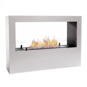 White see through bio fireplace with glass panels
