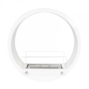 White circular bio fireplace for built-in with a burn time on ca. 4 hours