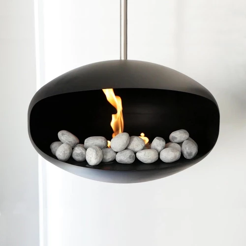 Grey Ceramic Fire Pebbles in Suspended Bioethanol Fireplace